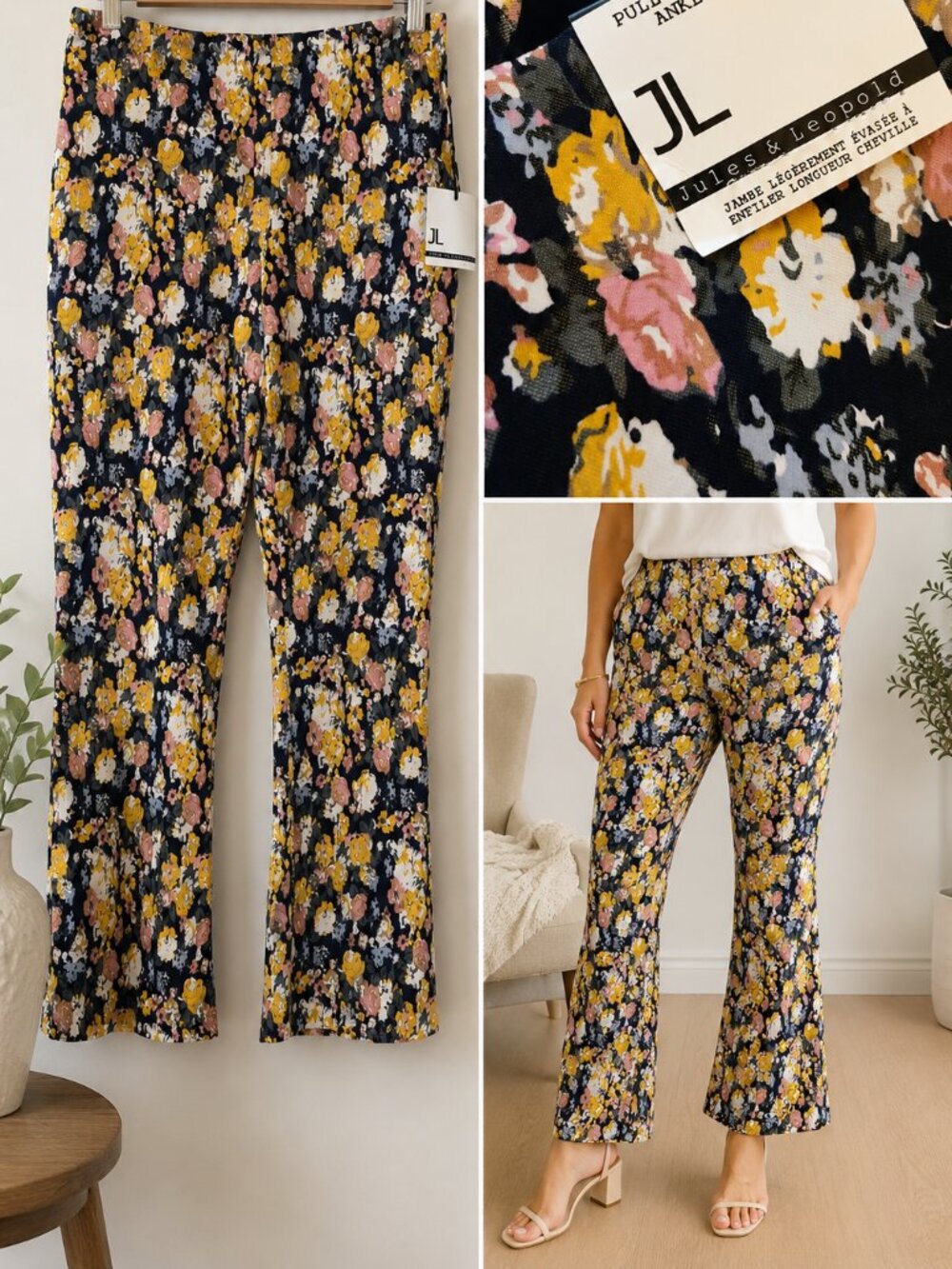New with tags Jules leopold floral pull on kick flare ankle pants size medium